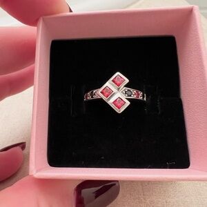 Harley Quinn Garnet & Black Sterling Silver Ring | Size 7.5
